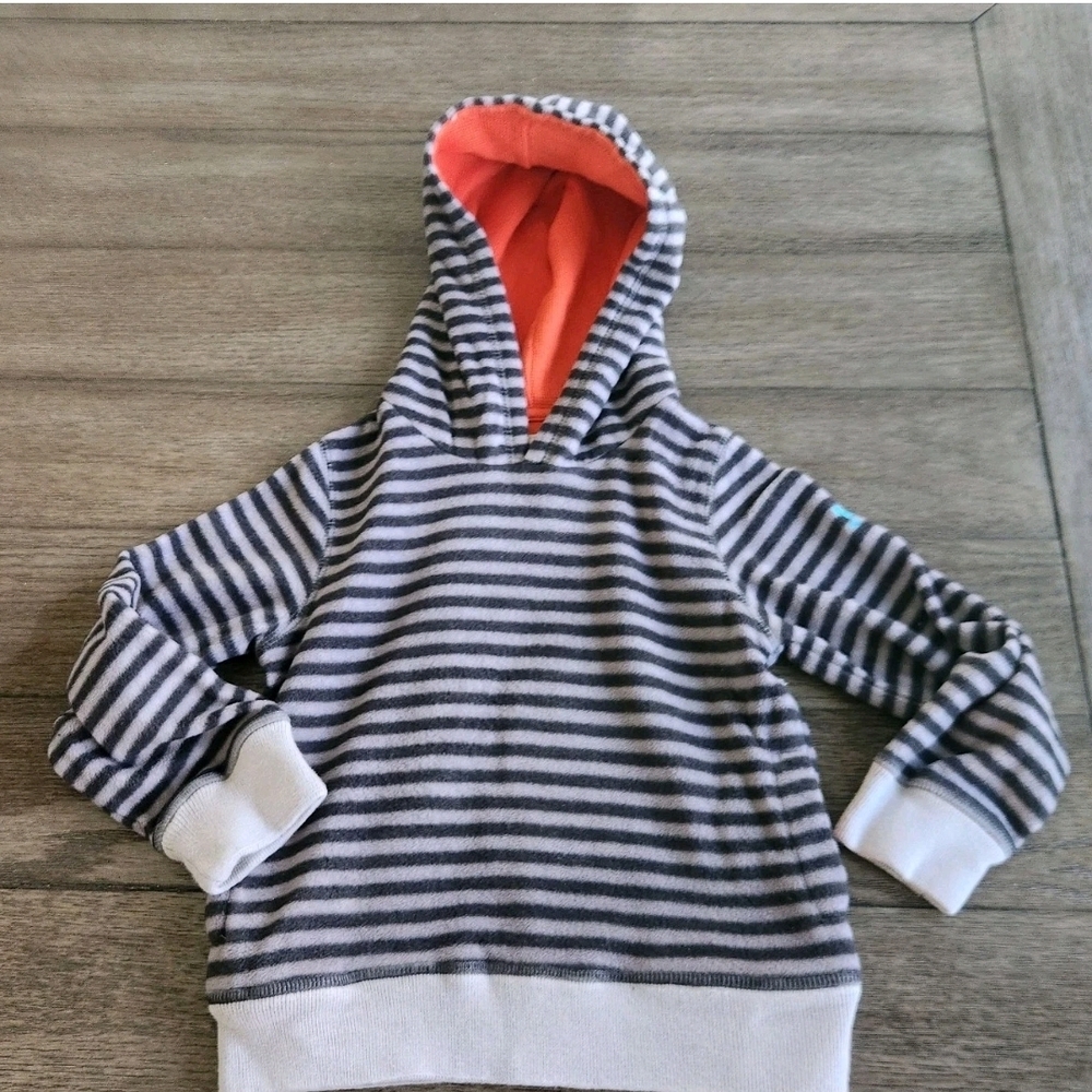 Mini Boden Gray Striped Hooded Hoodie Fleece Sweater Shirt Boys Size 3 4 Years - Picture 1 of 7